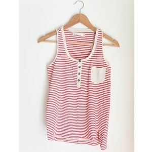 Madewell Red Striped Sleeveless Henley Tank Top